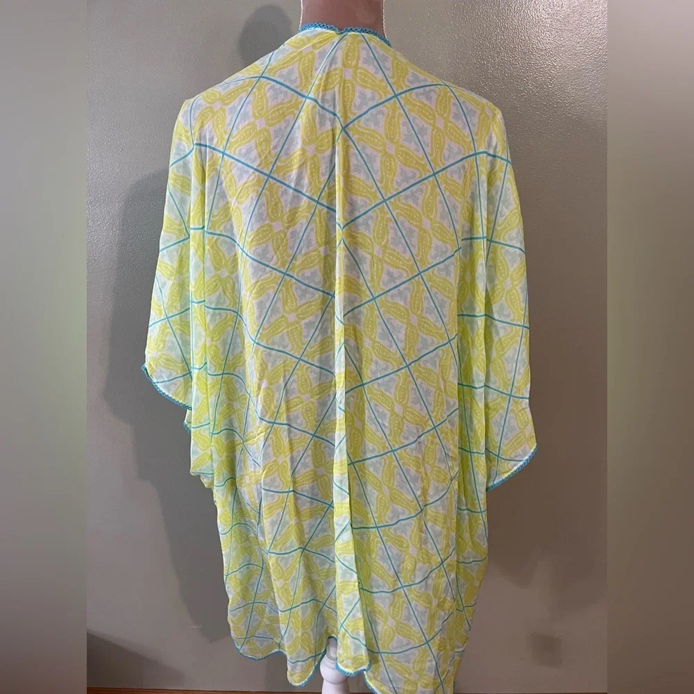 Echo Yellow and Blue Patterned Kimono Swim Cover Up NWT OS - Picture 6 of 6